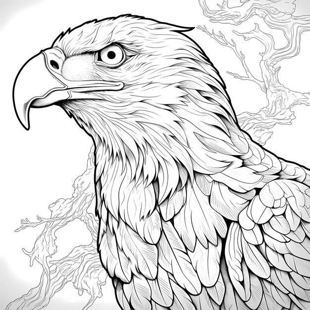 Fine Line Art Eagle Head Coloração Página de Alto Detalhe para Coloristas Adultos