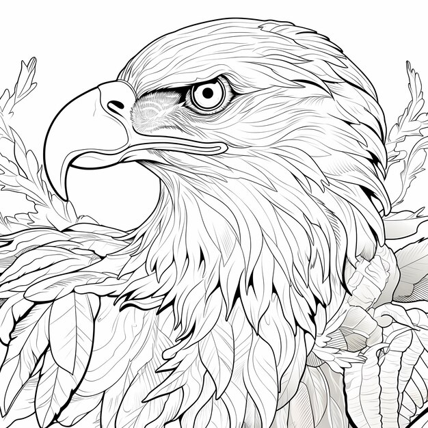 Foto fine line art eagle head coloração página de alto detalhe para coloristas adultos