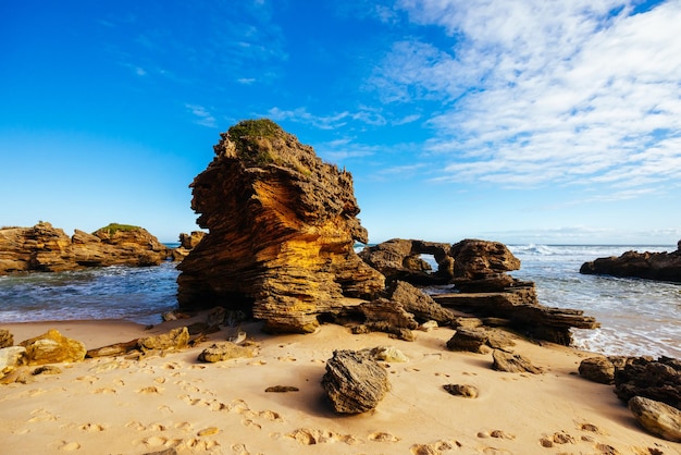 Fingal Beach como parte do Mornington Peninsula Coastal Walk em um dia quente de inverno perto de Gunnamatta Beach, em Victoria, Austrália