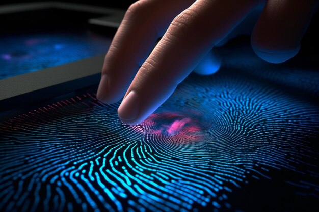 Finger auf einem Fingerabdruck auf einem Tablet mit einer generativen Fingerabdruck-KI