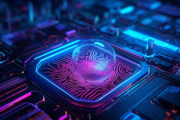 Fingerabdruck auf einem Computer-Motherboard 3D-Illustration Abstrakter Hintergrund