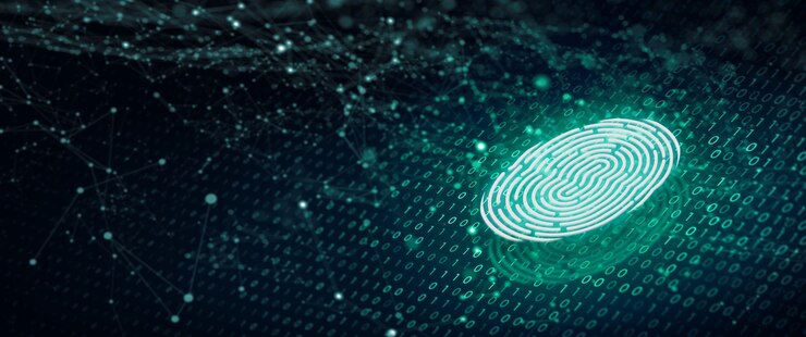 Fingerabdruck-Scan bietet Sicherheitszugang mit Binärcode-Fingerabdruck-Sicherheitskonzept