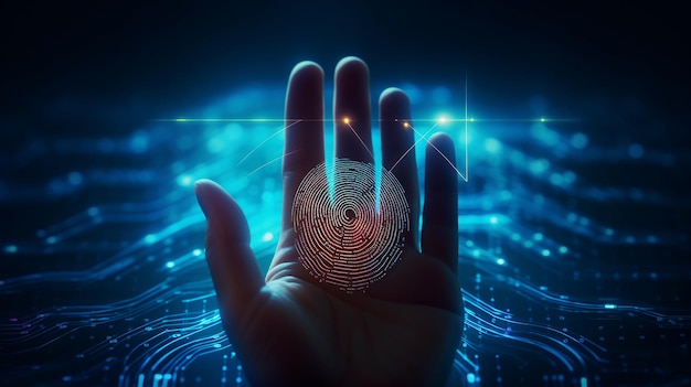 Fingerabdruck-Scan bietet Sicherheitszugang mit biometrischem Cyber- und Technologiehintergrund