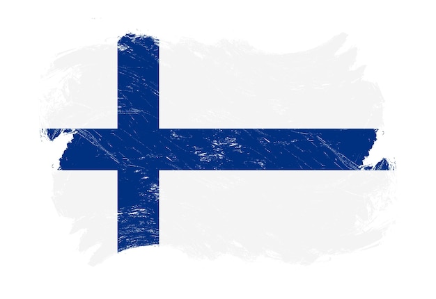 Finnland-Flagge auf beunruhigtem Grunge-Weißstrichpinselhintergrund