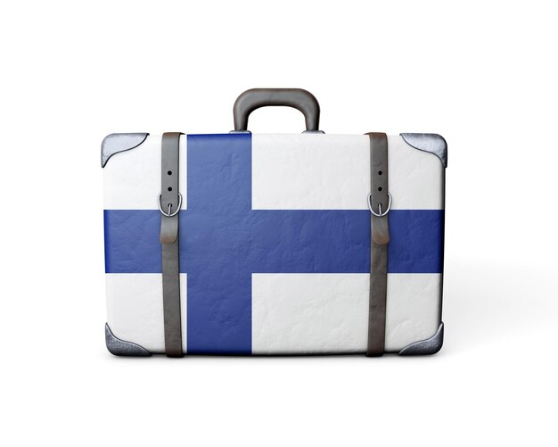 Finnland-Flagge auf einem Vintage-Lederkoffer 3D-Rendering