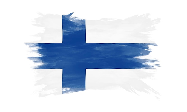 Foto finnland flagge pinselstrich, nationalflagge auf weißem hintergrund