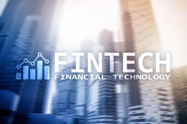 FINTECH Tecnología financiera Negocios globales e información Tecnología de comunicación por Internet Fondo de rascacielos Concepto de negocio de alta tecnología