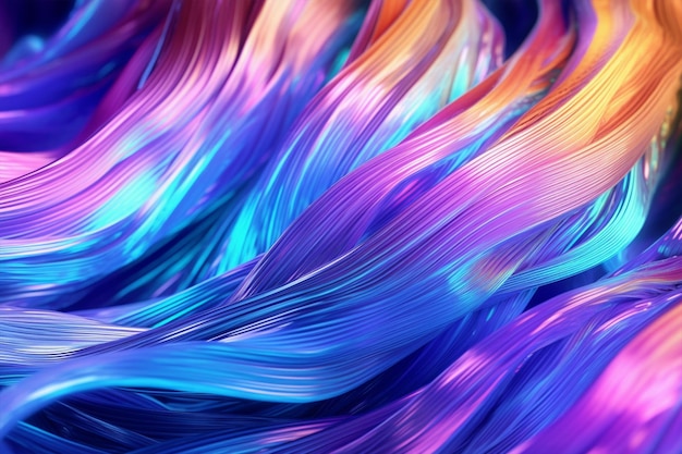 Fios coloridos 3D abstratos azuis e roxos Ultra 4k Background AI Generative