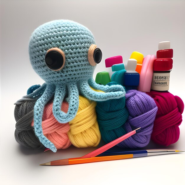 Foto fios de polvo de amigurumi azul