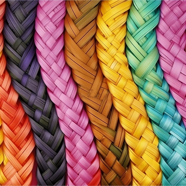 Fios multicoloridos tecidos com caudas de arco-íris brilhante fundo papel de parede têxtil incomum