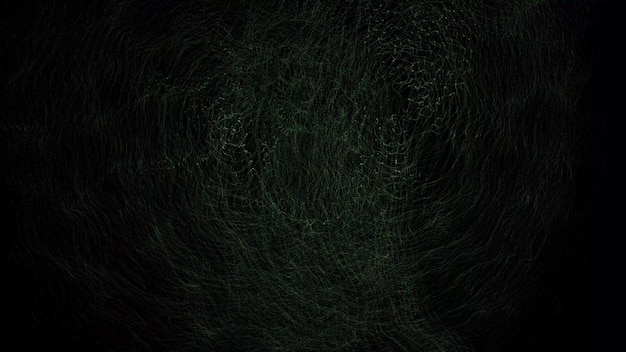 Fios verdes abstratos e fios se contorcem em um fundo preto para publicidade de vídeo educacional de movimento de partículas, fenômeno cósmico, animação 3D