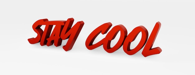 Fique calmo. Uma frase caligráfica e um slogan motivacional. Logotipo 3d vermelho no estilo de caligrafia de mão em um fundo branco e uniforme com sombras. Ilustração 3D.