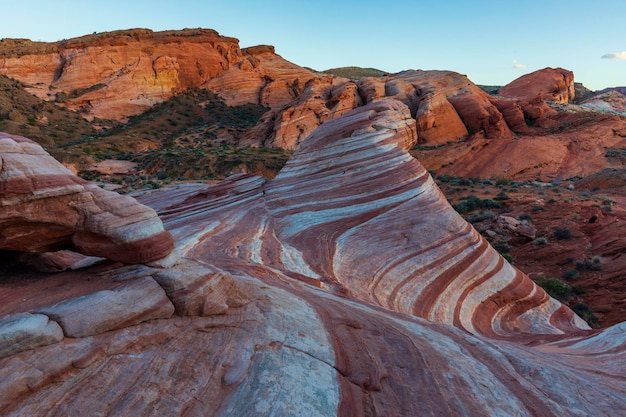 Fire wave valley of fire ao pôr do sol nos eua