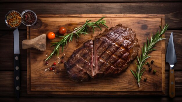 Firecore estilo dinámico y enérgico filete en la mesa de madera