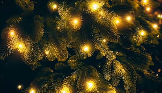 Foto firefly árvore de natal escura fundo de close com brilho fundo de noite de natal com luzes