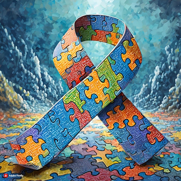 Firefly fita de quebra-cabeça colorida como símbolo do dia mundial de conscientização sobre o autismo Elemento de design para poste Azul