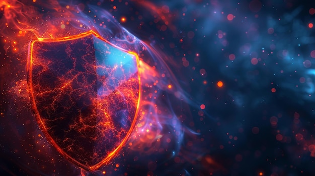 Foto firewall protegendo um escudo de sci-fi de rede com cores vibrantes