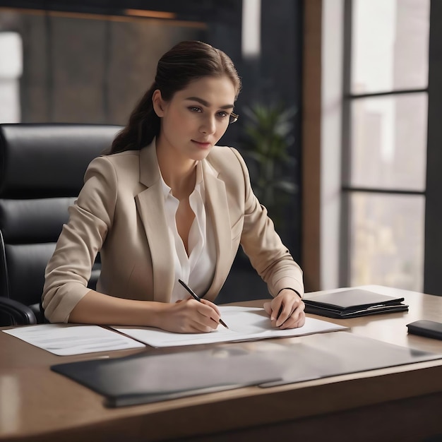 Firma de mujeres de negocios en el documento