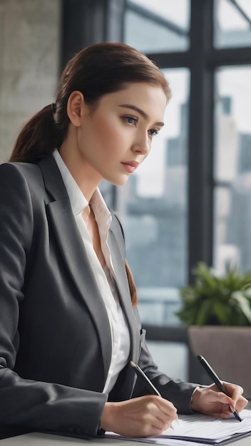 Firma de mujeres de negocios en el documento