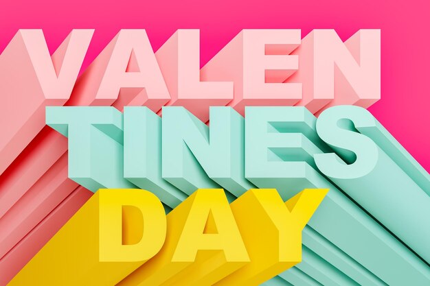 firmar con la frase DÍA DE SAN VALENTÍN en un estilo creativo 3D con colores pastel y fondo rosa