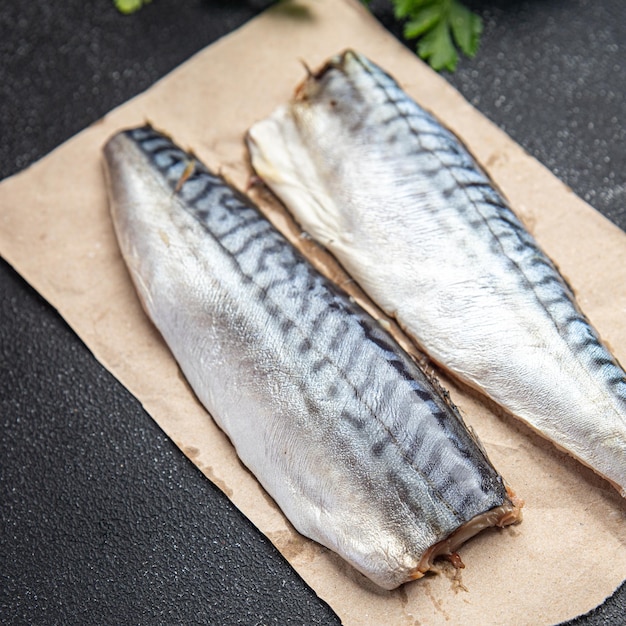 Fisch frische Makrele Meeresfrüchte gesunde Mahlzeit Lebensmittel Diät Snack auf dem Tisch Kopie Raum Lebensmittel Hintergrund