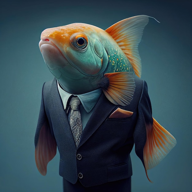 Fisch in einem Business-Anzug Tier Geschäftsmann Funny Sea Boss Generative AI Illustration