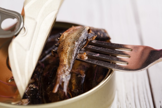 Fisch kann mit kleinen Fischen in Öl eingelegt werden