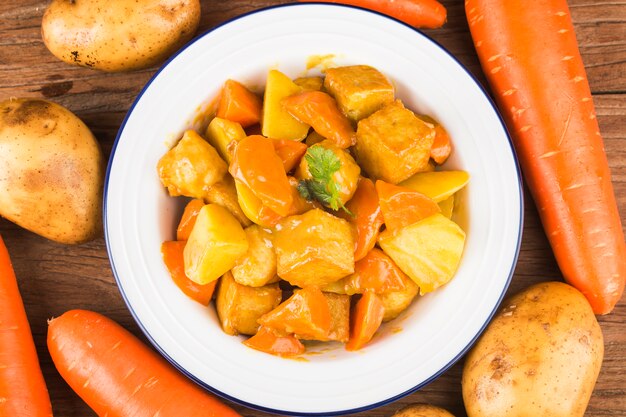 Fischbällchen mit Curry, Kartoffeln und Karotten