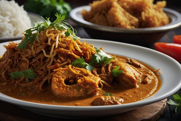 Foto fischcurry mit gebratenen zwiebeln