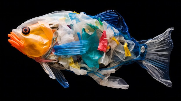 Fische aus Plastiktüten schwimmen im Ozean Concept of Oceans Meeresverschmutzung durch Plastik