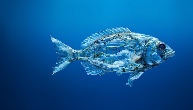 Fische im Meer aus Plastik und Müll