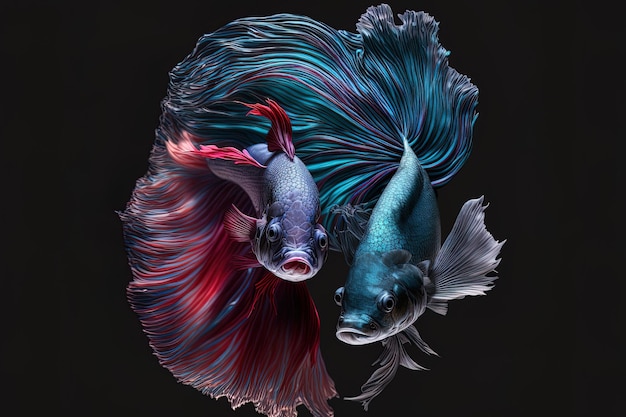 Fische mit dunklem Hintergrund und einem isolierten siamesischen Kampffisch von Betta splendens