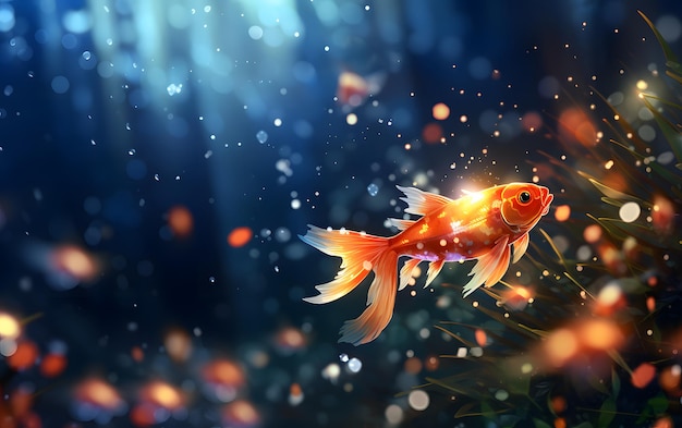 Fische schwimmen im Teich mit Lilie