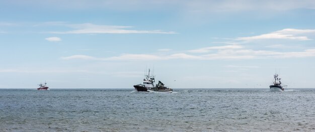 Fischerboote, die auf hoher See fischen