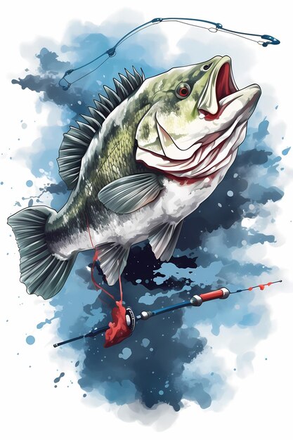 Foto fischerei-logo bass-fisch mit rod-club-emblem fischerei-themen-illustration