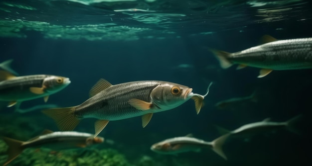 Fischschuppen schwimmen im tiefen blauen Ozean