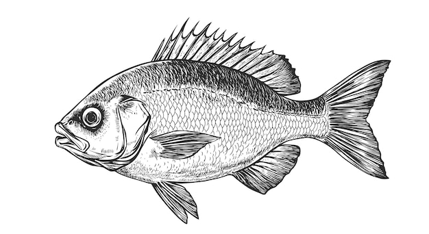 Fischskizze dorado goldhead bream Vintage-Retro-Druck schwarz-weiß goldhead-bream Fisch