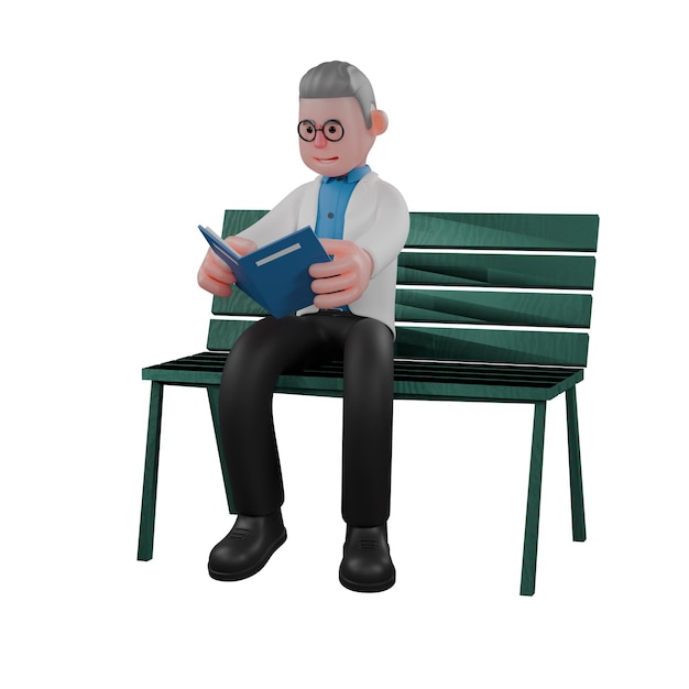 Un físico se sienta en el parque con ambas manos sosteniendo un libro Medio Ambiente de Investigación Espacial