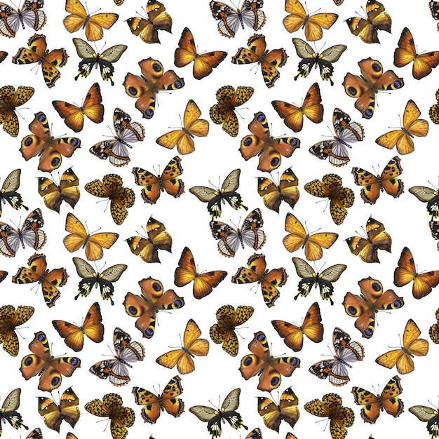 Sin fisuras patrón sin fin hermosas mariposas naranja acuarela ilustración fondo blanco