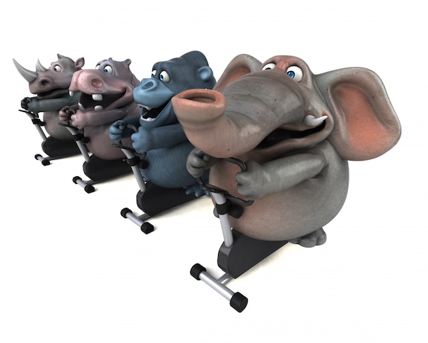 Fit Hippo, Nashorn, Elefant und Gorilla Animation