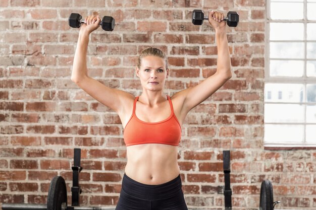 Fit mujer haciendo ejercicio con pesas