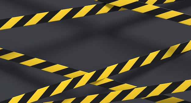 fita de aviso e linha policial linha preta e amarela listrada fita de aviso de perigo fitas de restrição renderização 3D