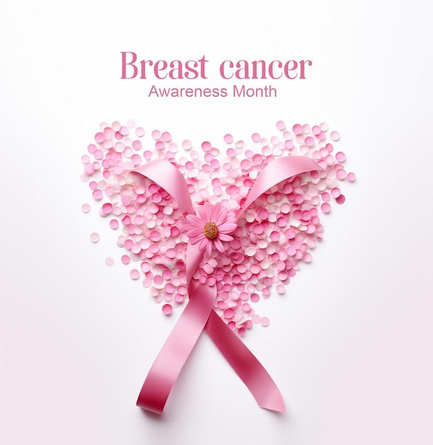 Fita de câncer de mama, uma borboleta rosa com uma fita rosa nas costas e um laço rosa na frente