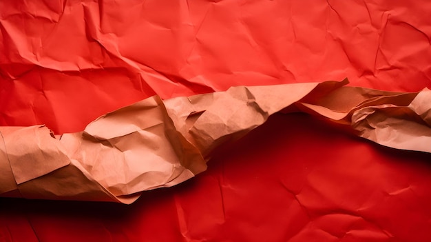 Fita de papel vermelha amassada em papelão texturizado
