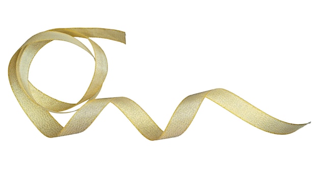 Foto fita ondulada dourada isolada no branco conceito de decoração de feriados com traçado de recorte fita dourada brilhante enrolada em padrão espiral no fundo branco