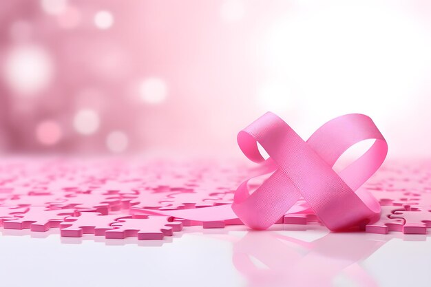 Foto fita rosa formando a forma de uma peça de quebra-cabeça, significando a importância da pesquisa para encontrar um cur