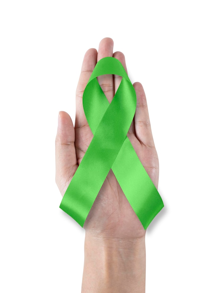 Foto fita verde limão para doenças de saúde mental linfoma conscientização sobre o câncer doença de lyme lesões da medula espinhal síndrome de kabuki distrofia muscular de duchenne
