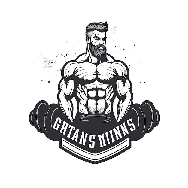 Foto fitness-club-emblem-abzeichen-logo oder t-shirt-druckdesign mit muskulösem mann und stange vector-illusion