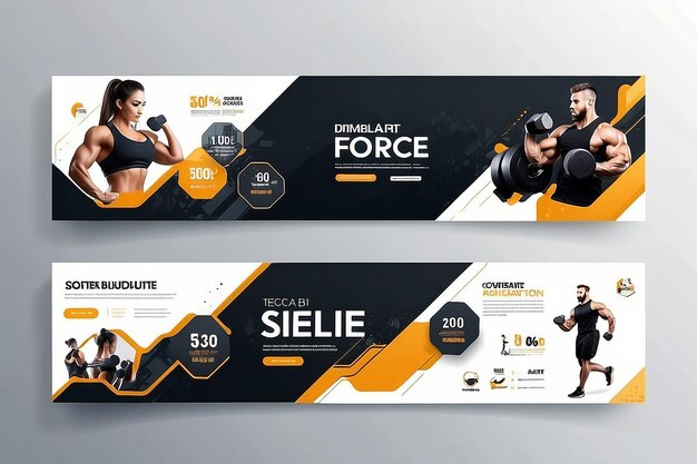 Foto fitness fitness social media timeline página de capa template design treinamento e exercício banner de venda para negócios de fisiculturismo