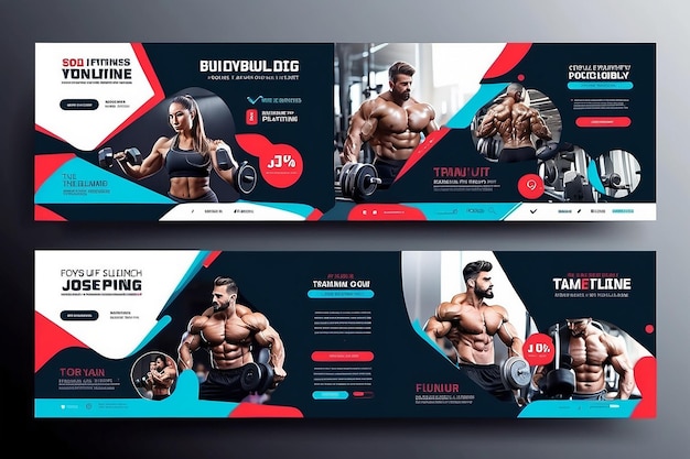 Foto fitness fitness social media timeline página de capa template design treinamento e exercício banner de venda para negócios de fisiculturismo